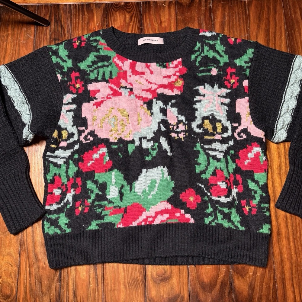 Aldo Martin's Carcasona Floral Jacquard Wool Blend Pullover Sweater S Art Fun